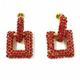 Crystals Red Square 1" Dangle Earrings