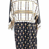 KACHEL Women's Black White Size 10 3/4 Sleeve Silk Geometric Dress