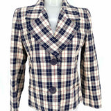 Saint Laurent rive gauche Cream Navy Size 40/8 Wool Plaid Made in France Blazer