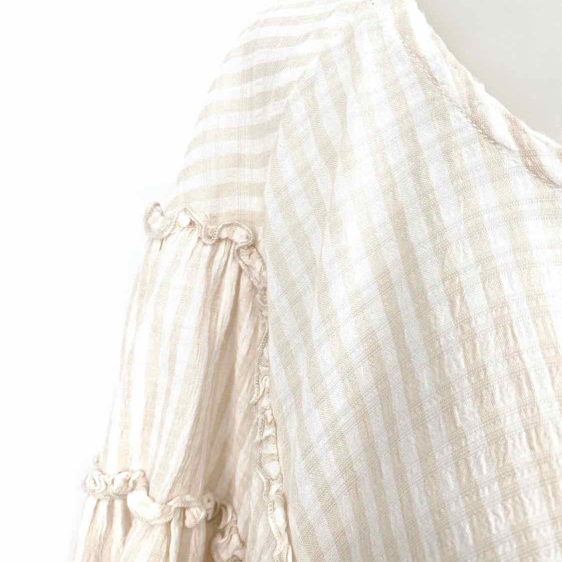 Pilcro Women's Blush/White Size S 3/4 Sleeve Viscose Blend Check Long Sleeve