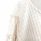Pilcro Women's Blush/White Size S 3/4 Sleeve Viscose Blend Check Long Sleeve