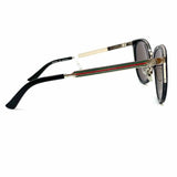 Gucci Black Round Sunglasses GG0077SK w/ Red & Green Side Details