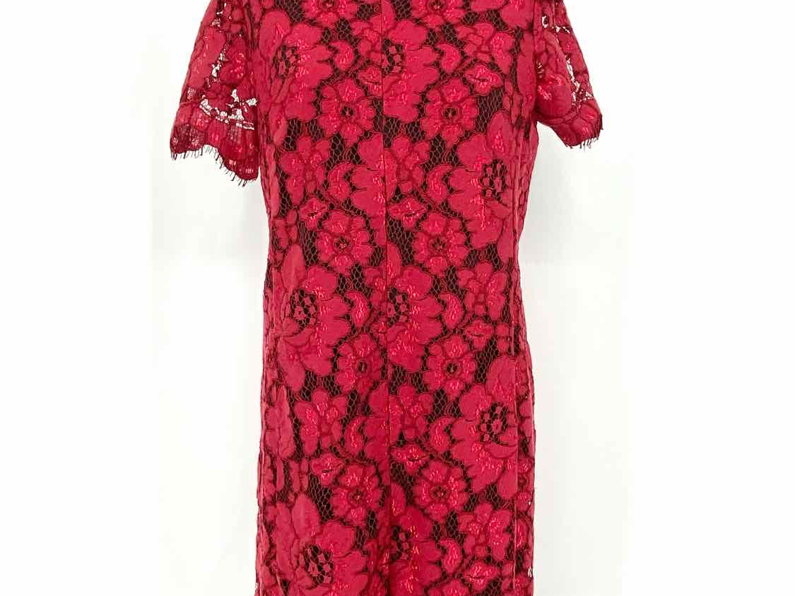 Betsey Johnson Women's Burgundy Size 6 Short Sleeve Lace Floral Appliq -  Article Consignment