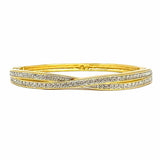 Swarovski Gold Tone White Hinged Crisscross Crystal Bangle