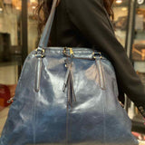 HOBO INTERNATIONAL Delaney Blue Zip-Around Leather Tote