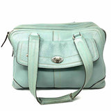 Coach Hampton XL Teal Zip Pebbled Leather Shoulder Bag
