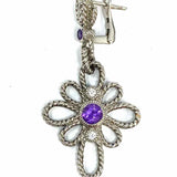 Judith Ripka 925 Sterling Silver Dangle Cable Flower Cubic Zirconia Earrings