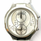 Philip Stein Teslar Double Dial Dual Time Stainless Steel White Leather Watch