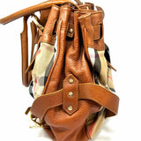 Burberry Canvas Beige Brown Pleated Nova Check Pebbled Leather Tote