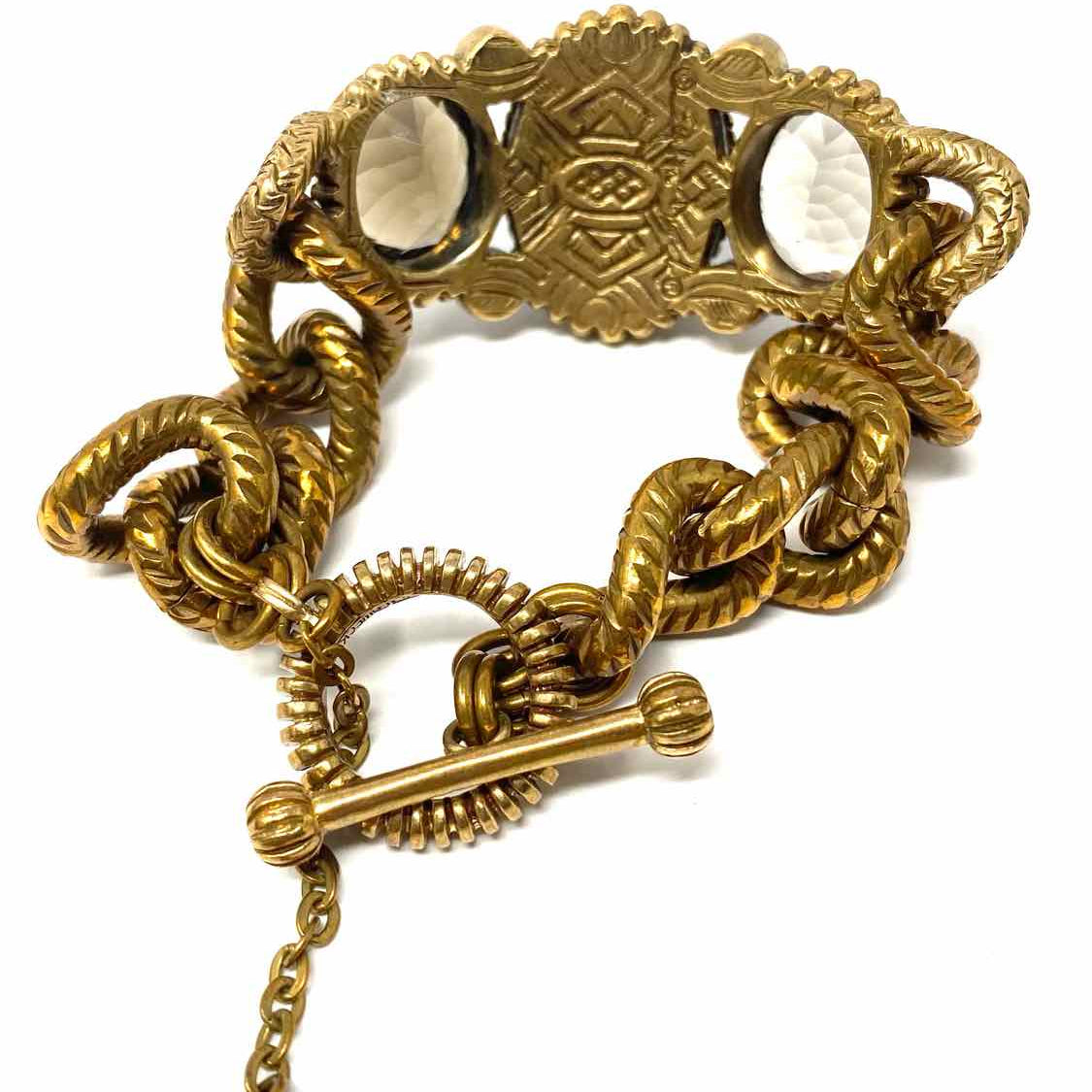 Stephen Dweck Bronze Tone Chunky 7.25" Chain Gemstone Bracelet
