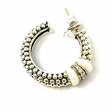 LAGOS 925 Sterling Silver White Ceramic Hoop Caviar Diamond Earrings