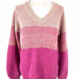 Numph Nina Women's Pink Size XS V-Neck Wool Blend Stripe Sweater