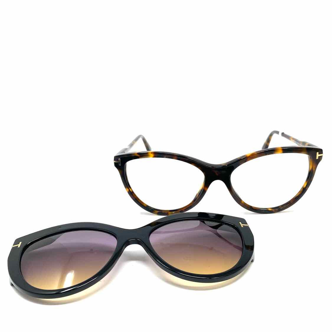 TOM FORD Black Brown Cat Eye Tortoise Frames w/ Sunglasses Attachment
