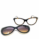TOM FORD Black Brown Cat Eye Tortoise Frames w/ Sunglasses Attachment
