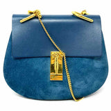 Chloe 2017 Drew Medium Cerulean Saddle Bag Suede Crossbody