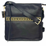 HOBO INTERNATIONAL Mystic Black Zip Studded Leather Messenger Bag