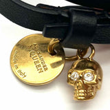 Alexander McQueen Leather Black Gold Tone Wrap Charm Made in Italy Bracelet