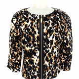 ST. JOHN Women's Brown/Black Zip Cotton Blend Animal Print Size 6 Blazer