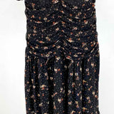 Misa Women's Black Size XL Maxi Ruched Mesh Floral Dress