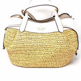 Kate Spade Straw Beige White Tote Woven Pebbled Leather Satchel