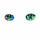 Blue Green Stud Oval Mother of Pearl Earrings