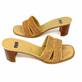 Stuart Weitzman Women's Brown Size 8 Block Heel Beaded Slide