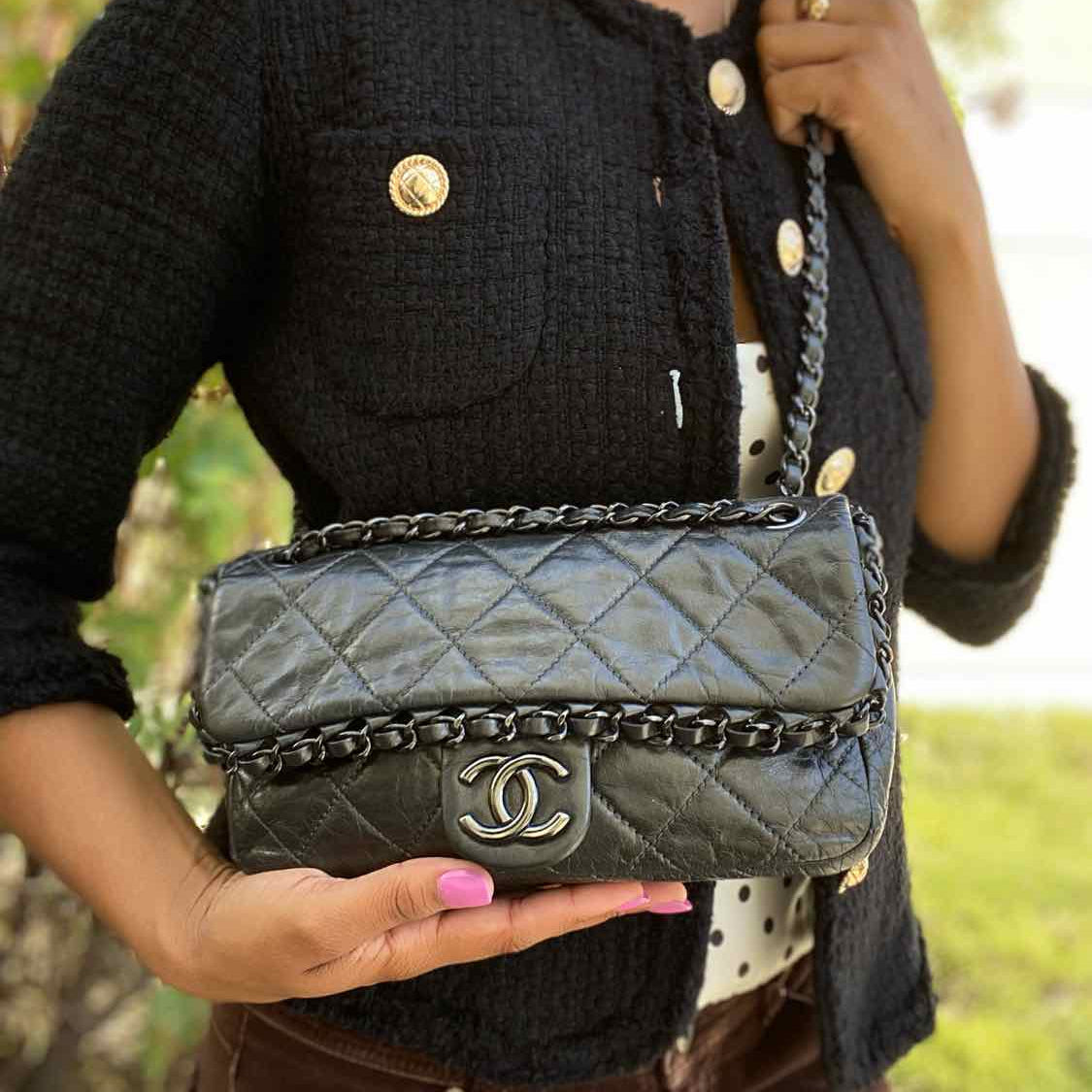 Chanel 2012 Medium Chain Me Charcoal Quilted Calfskin Made in Italy Shoulder Bag