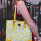 Dooney & Bourke Coated Canvas Yellow Zip Top Lemon Tote