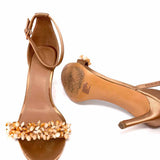 Tory Burch Women's Beige Size 7.5 Stiletto Satin Embelished Sandals