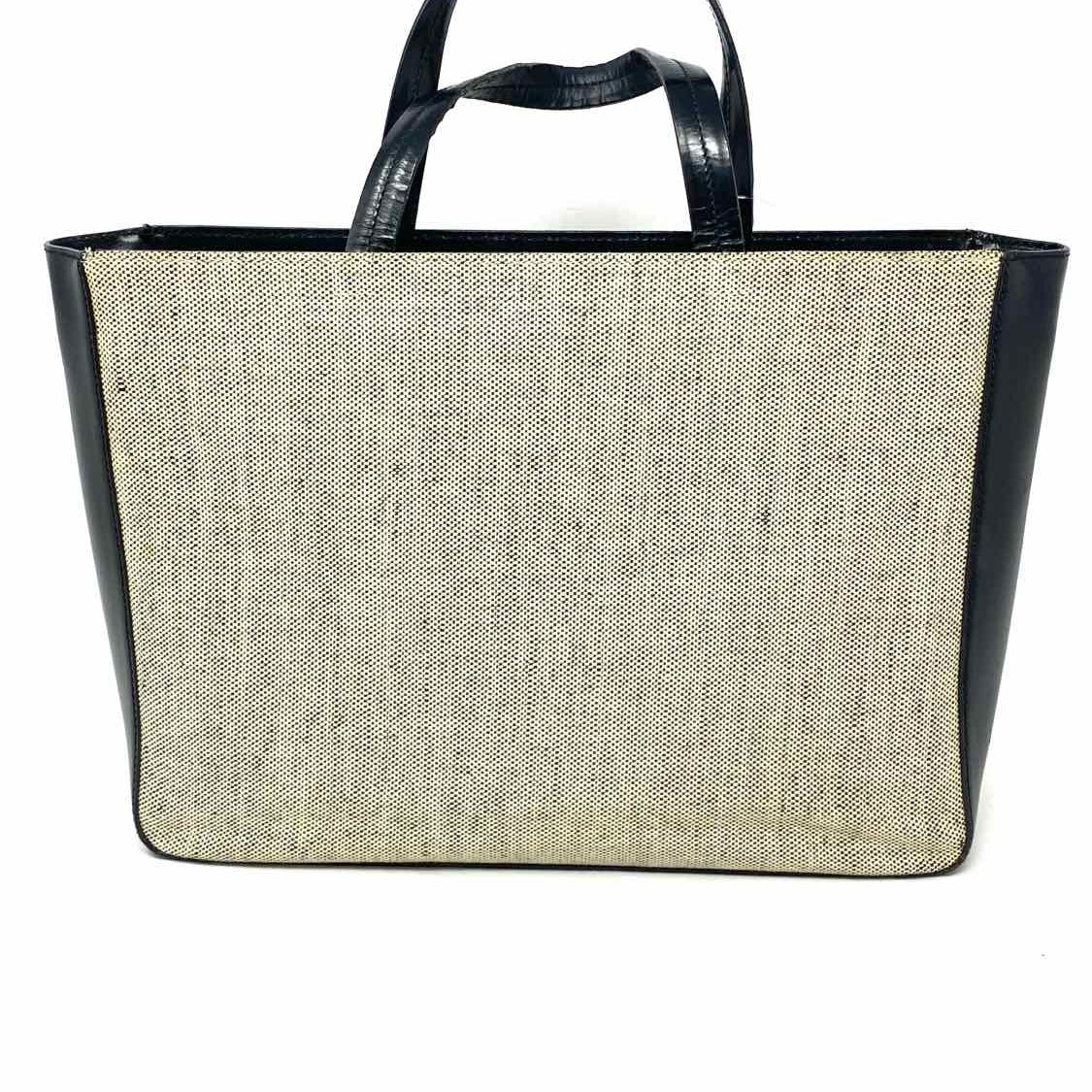 Prada Canvas Black Beige Open Top Leather Tote