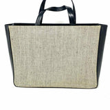 Prada Canvas Black Beige Open Top Leather Tote