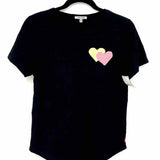 Lisa Todd 2 heart stripe pocket Women's Black Size XS Short Sleeve Top