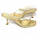 Steve Madden Women's Gold Size 9 Kitten Heel Vegan Leather Strappy Sandals