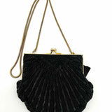Beaded Black Kisslock Clamshell Clutch