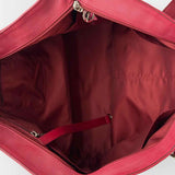Longchamp LM Canvas Beige Red Jacquard Logo Leather Tote
