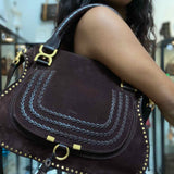 Chloe 2017 Marcie Medium Double Carry Brown Saddle Bag Studded Shoulder Bag