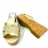 JIMMY CHOO Women's Gold Size 38/8 Wedge Cork Glitter Slide