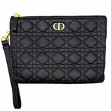 Christian Dior 2023 Caro Daily Pouch M Black CANNAGE Pebbled Leather Wristlet