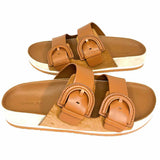 Vince Glyn Women's Caramel Size 7.5 Slide Leather Buckle Sandals