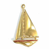 Estate 14K Yellow Gold Red Enamel Sailboat Pendant