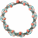 Pink Blue Woven 17 in Scalloped Stone Necklace