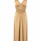 me+em Women's Gold Size 4 Halter Sparkle Ruched Dress