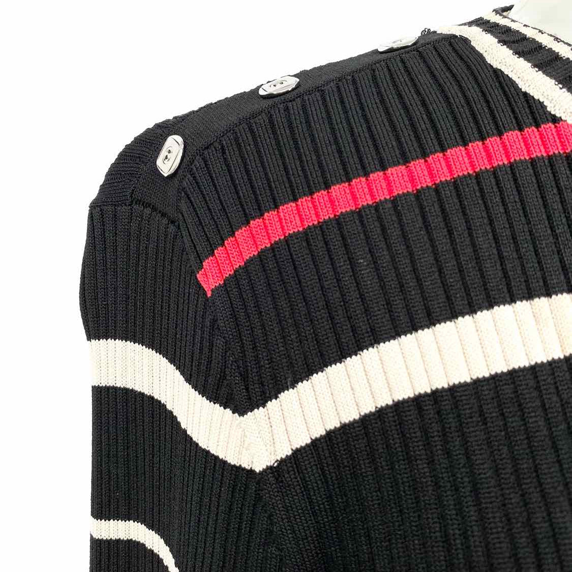 ST.JOHN for Nordstrom Women's Black Red Size M Crew Neck Ribbed Stripe Sweater