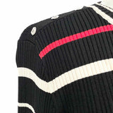 ST.JOHN for Nordstrom Women's Black Red Size M Crew Neck Ribbed Stripe Sweater