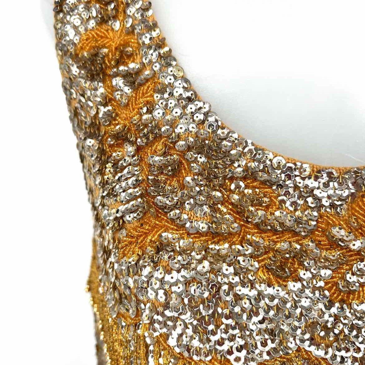 Women's Silver Gold Size L Scoop Neck Sequined Beaded Sleeveless