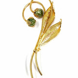 Vintage Gold-plated Yellow Gold Flower Jade Brooch