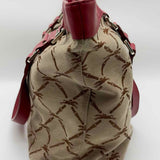 Longchamp LM Canvas Beige Red Jacquard Logo Leather Tote