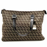 Fendi Zucchino Canvas Brown Zip Top Zucca Tote