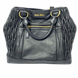 miu miu 2000's Matelasse Shopping Black pleated Leather Tote