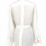 Max Mara Women's White Size 6/S Linen Front Tie Made in Italy Long Sleeve